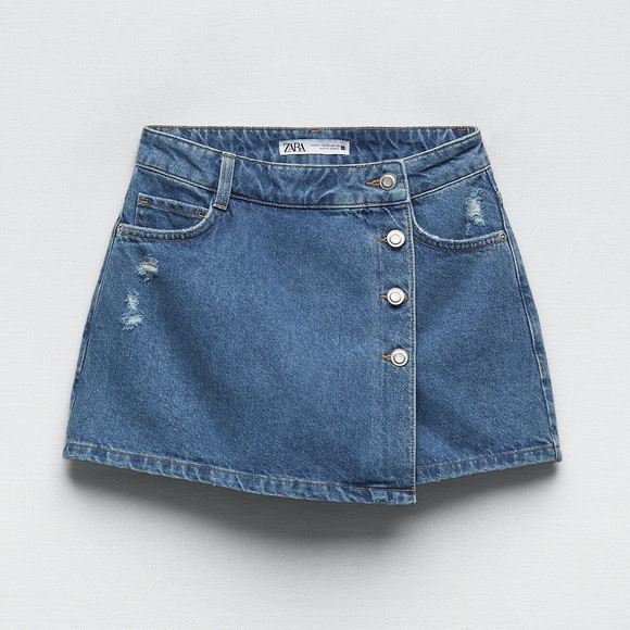 Zara Ripped Denim Skort - Picture 1 of 7